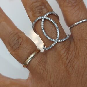 JCM 925 CZ China Interlocking Design Cubic Zirconia Sterling Silver Ring Sz 8.25